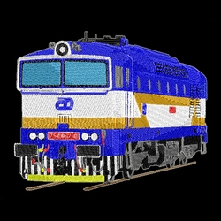 Modern T-shirt with short sleeves and embroidery with motive locomotive 754 057-8 Brejlovec