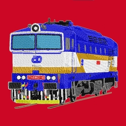 Modern T-shirt with short sleeves and embroidery with motive locomotive 754 057-8 Brejlovec