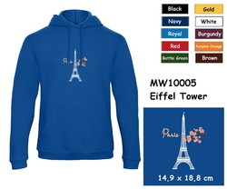 Premium unisex hooded sweatshirt with kangaroo pocket and embroidery with motif Eiffel Tower