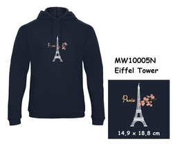 Prémiová unisex mikina s kapucí a klokaní kapsou a s výšivkou Eiffel Tower