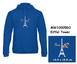 Prémiová unisex mikina s kapucí a klokaní kapsou a s výšivkou Eiffel Tower