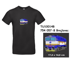 Modern T-shirt with short sleeves and embroidery with motive locomotive 754 057-8 Brejlovec