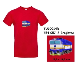 Modern T-shirt with short sleeves and embroidery with motive locomotive 754 057-8 Brejlovec