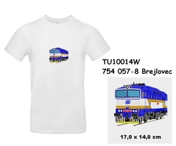 Modern T-shirt with short sleeves and embroidery with motive locomotive 754 057-8 Brejlovec