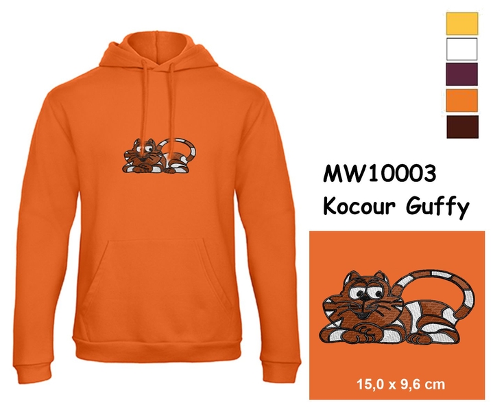 Premium unisex hooded sweatshirt with kangaroo pocket and embroidery with motif cat Guffy