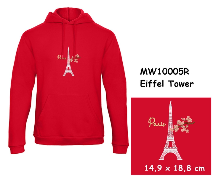 Premium unisex hooded sweatshirt with kangaroo pocket and embroidery with motif Eiffel Tower
