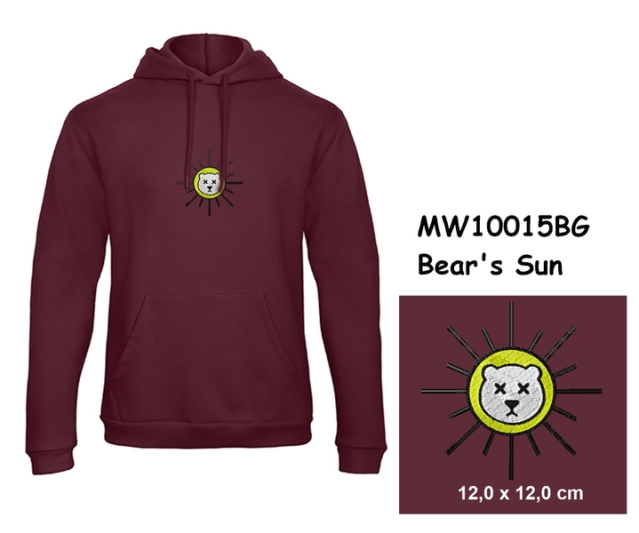 Premium unisex hooded sweatshirt with kangaroo pocket and embroidery with motif Bear's Sun