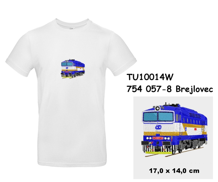 Modern T-shirt with short sleeves and embroidery with motive locomotive 754 057-8 Brejlovec