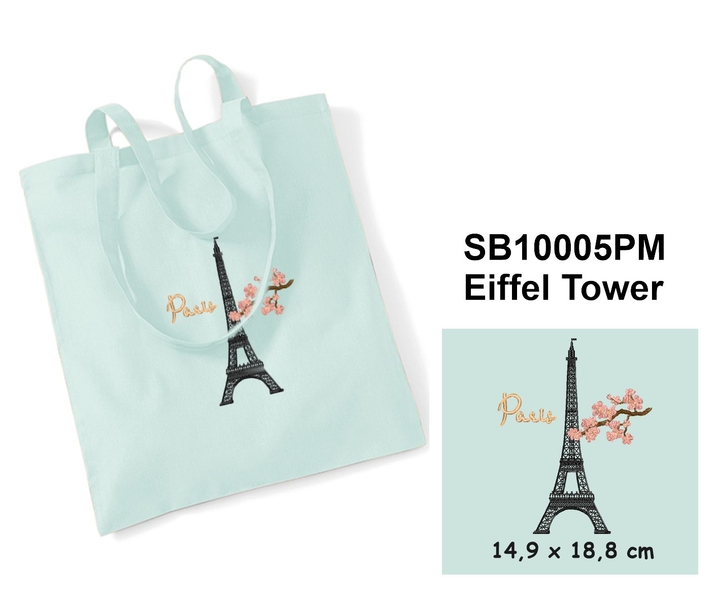 Eiffel Tower - Elegant Cotton shopping bag with Embroidery
